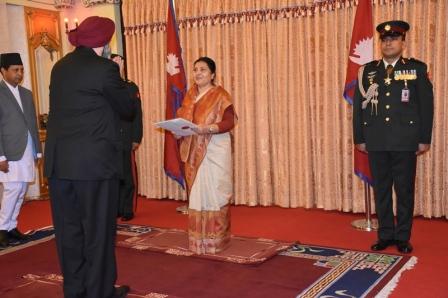 Indian envoy Puri presents letter of credence to Prez Bhandari