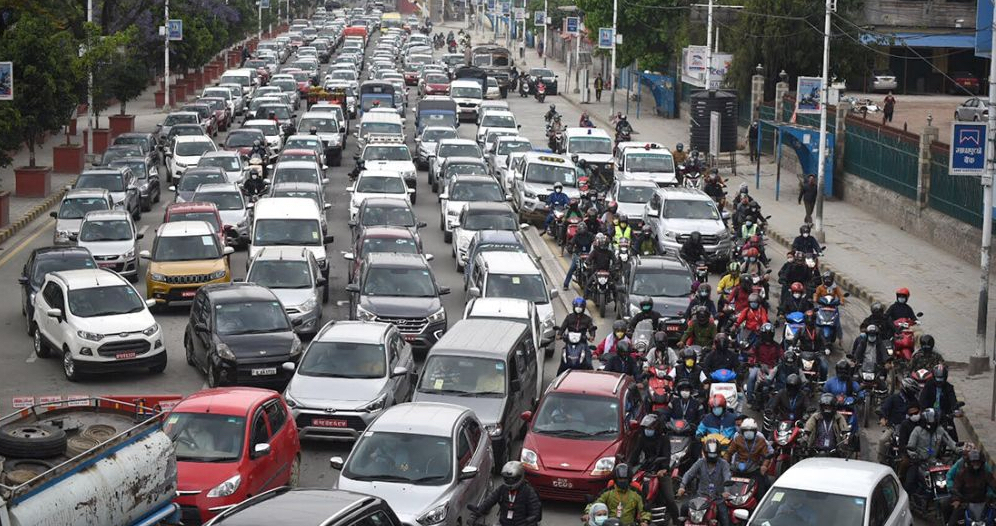 Traffic jam in Kathmandu during lockdown