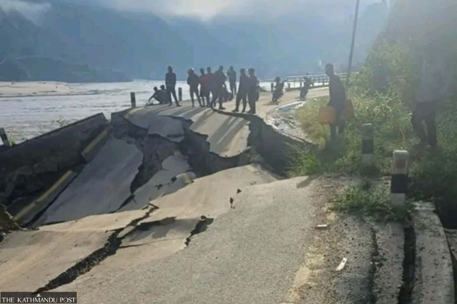 Sunkoshi Bridge Sunkoshi River erosion collapses section of BP Highway