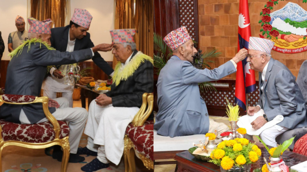 President Paudel and PM Oli Receive Dashain Tika on Bijaya Dashami