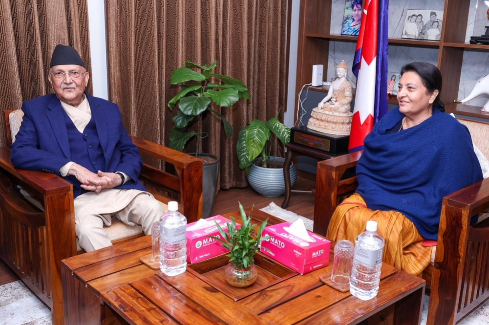 PM Oli meets former President Bhandari to discuss political affairs