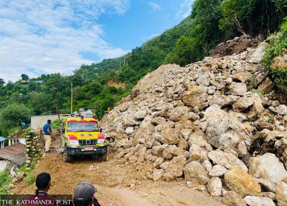 Road upgrade debris disrupts traffic on Rapti Highway