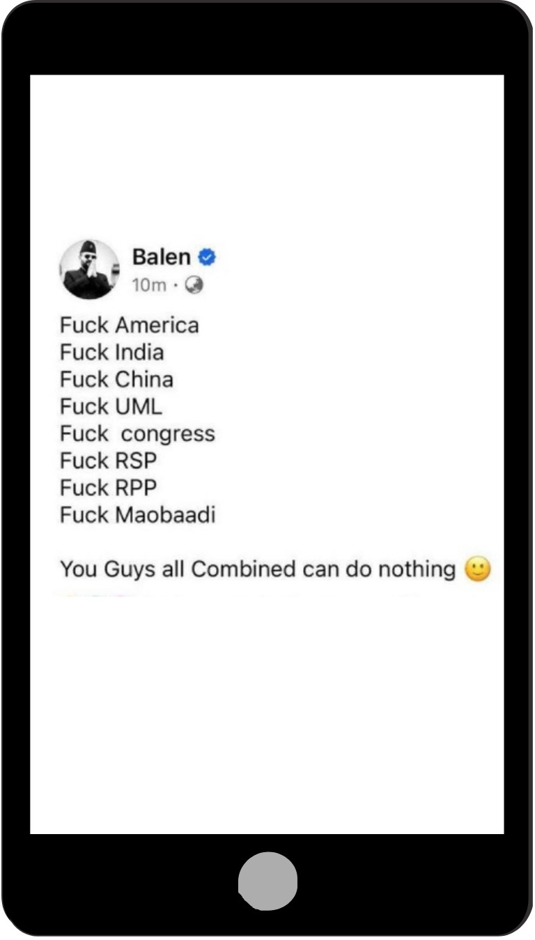 screenshot of Balendra Shah's facebook post